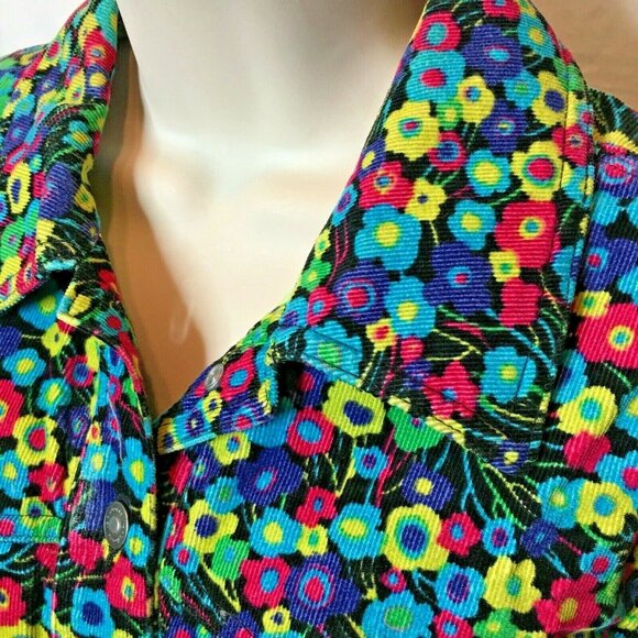 Floral Corduroy Jacket Liz Claiborne Flowered Size Medium Button Up u - Picture 2 of 10